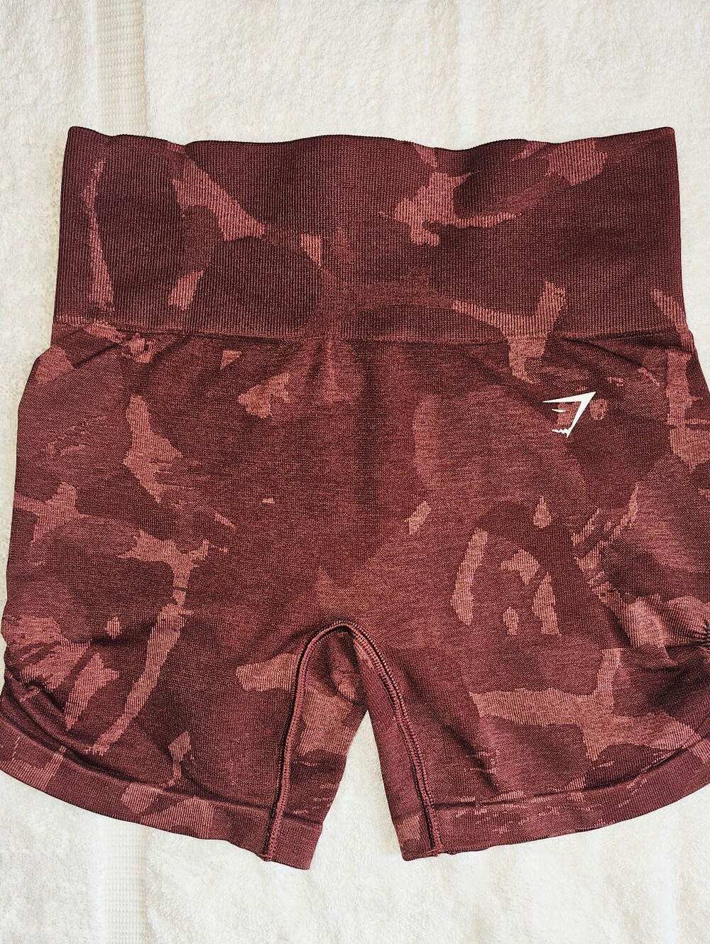 Gymshark Maroon Burgundy Camo High-Waist Bike Workout Shorts